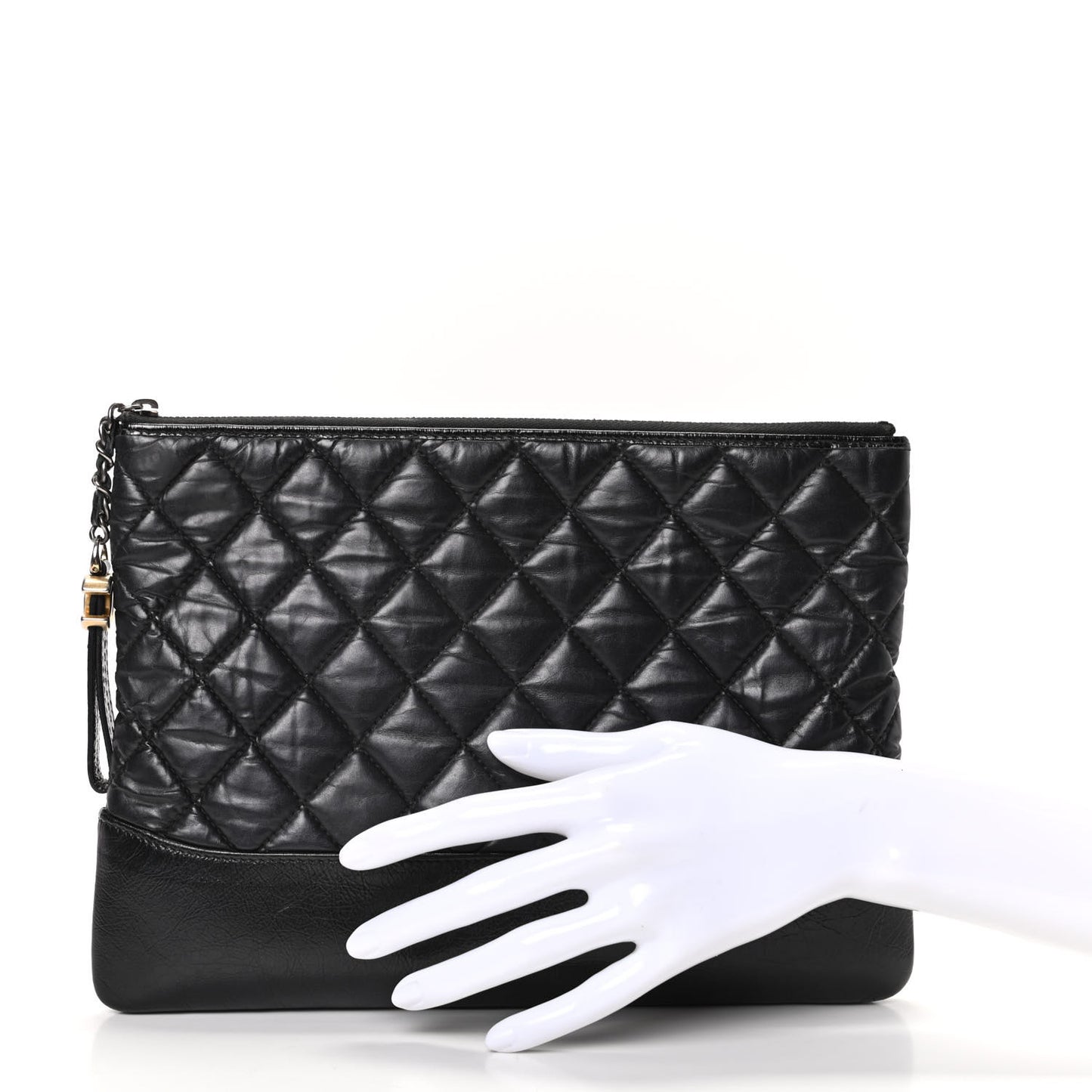 Aged Calfskin Quilted Medium Gabrielle Cosmetic Case Black