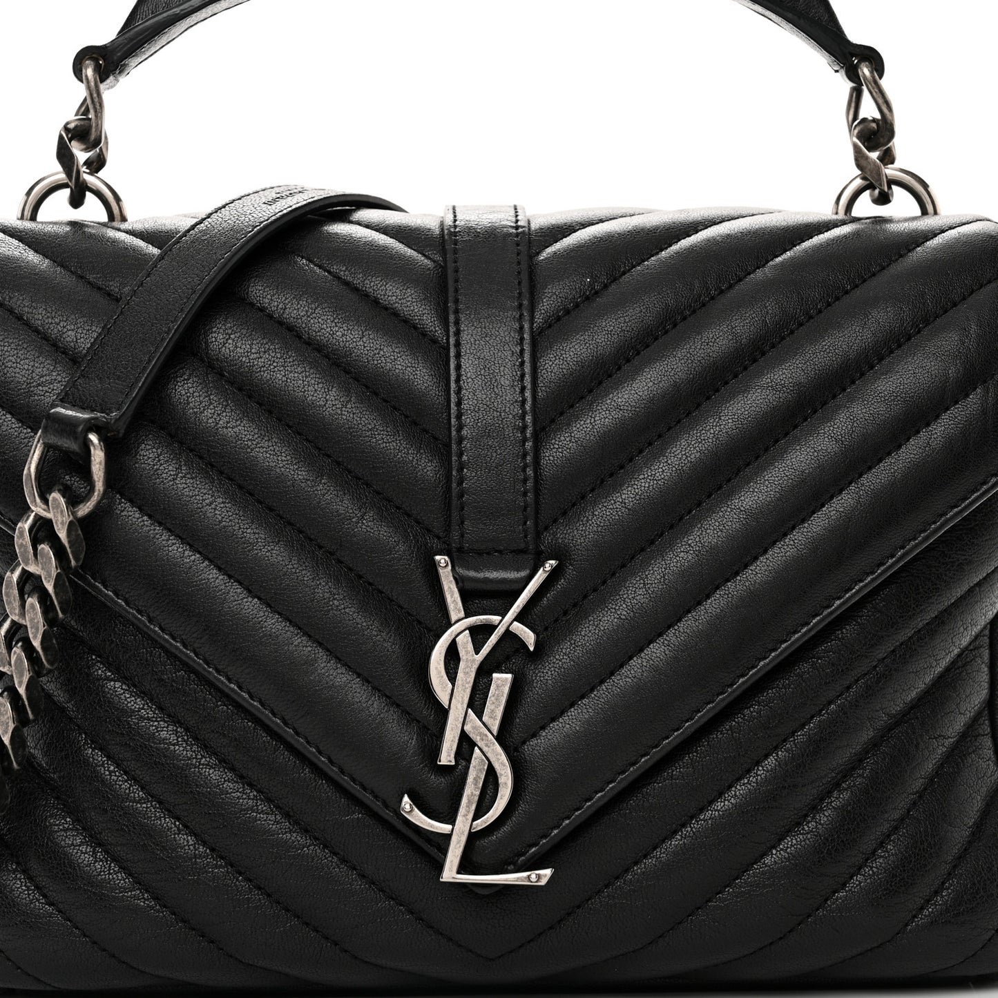 Sheepskin Matelasse Chevron Monogram Medium College Bag Black