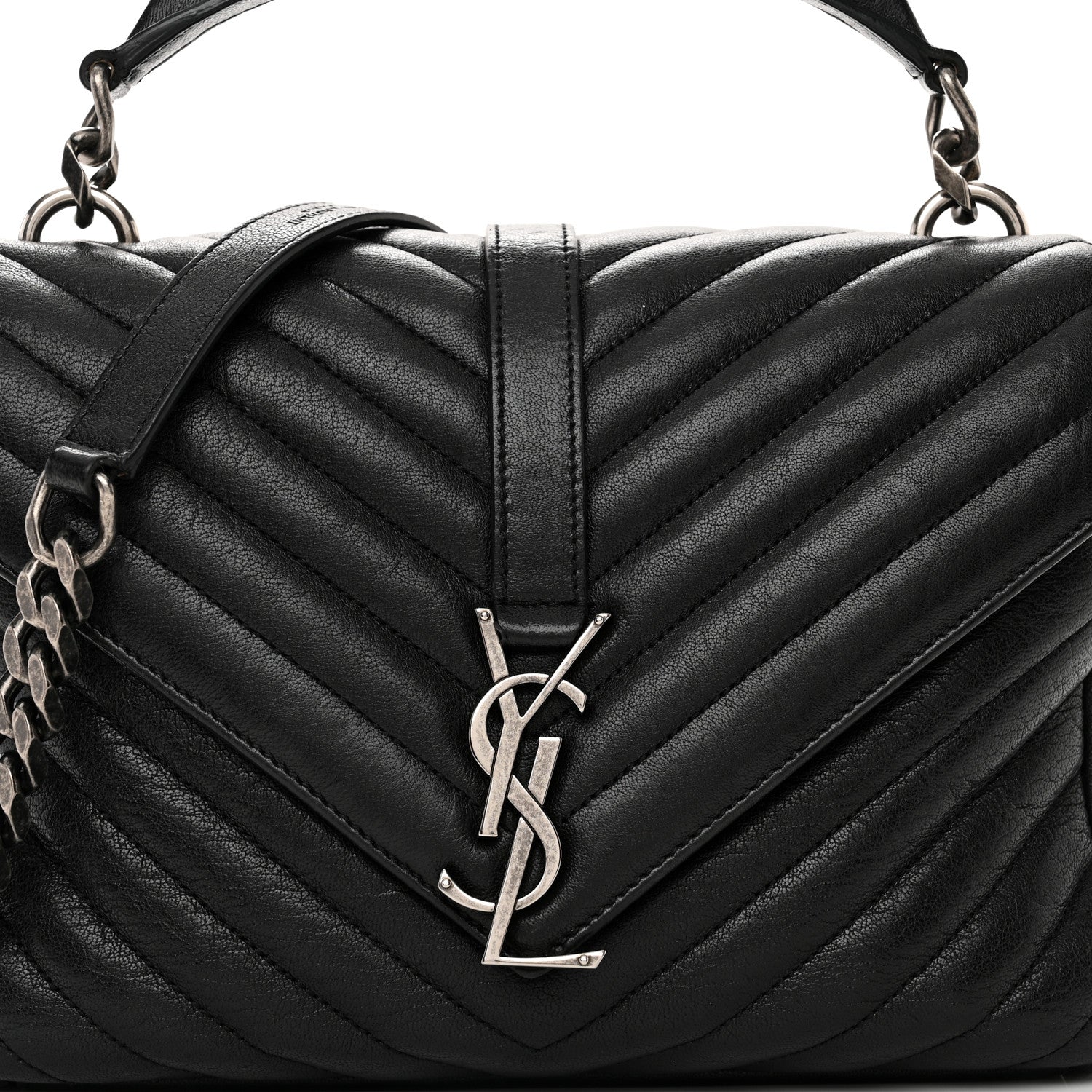 Saint Laurent Sheepskin Matelasse Chevron Monogram Medium College Bag Black 9 of 13