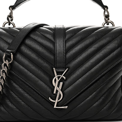 Saint Laurent Sheepskin Matelasse Chevron Monogram Medium College Bag Black 9 of 13