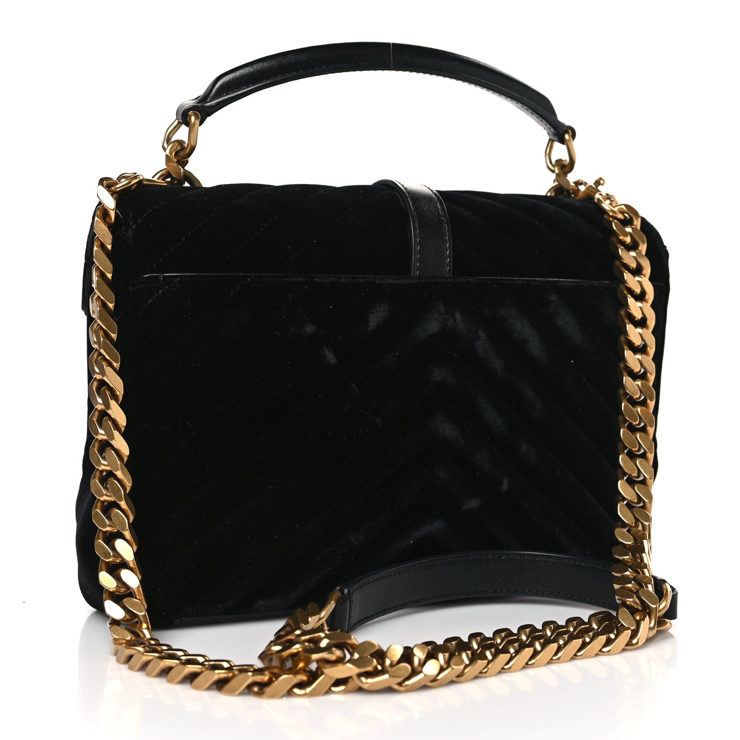 Velvet Matelasse Chevron Medium College Monogram Bag Black