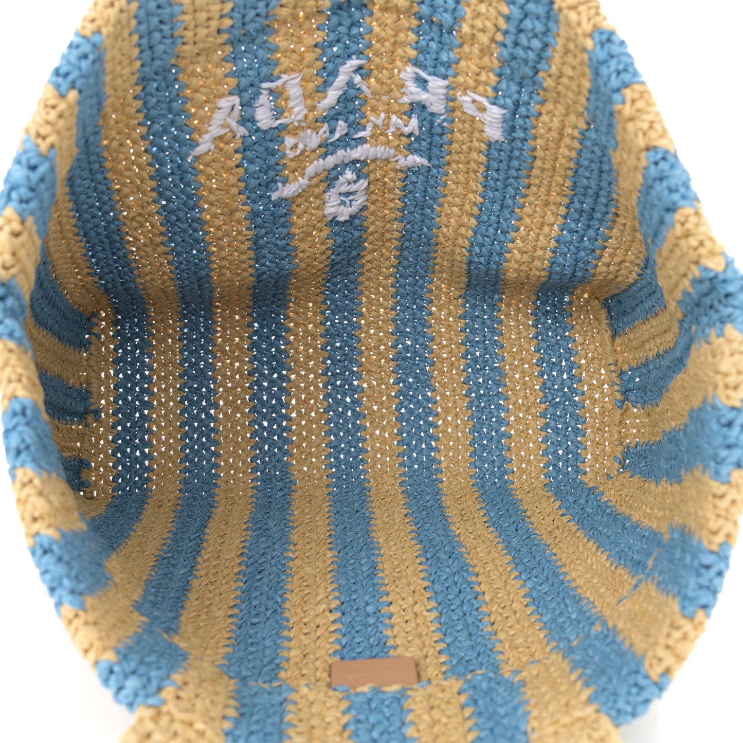 Yarn Raffia Effect Crochet Striped Large Logo Tote Naturale Celeste