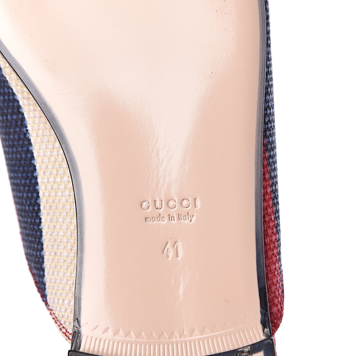 Gucci Canvas Sylvie Stripe Womens Princetown Slippers 41 Mystic White Hibiscus Red Maritime 7 of 10