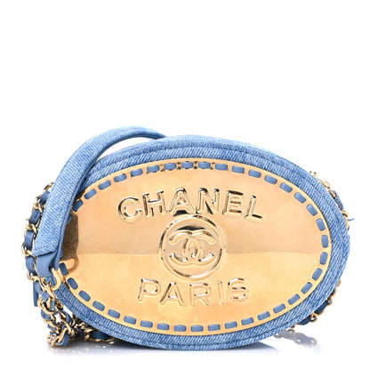 Chanel Denim Printed Chain Clutch Dark Blue 1 of 10