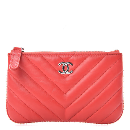 Chanel Lambskin Chevron Quilted Studded Small Cosmetic Case Red 1 of 12