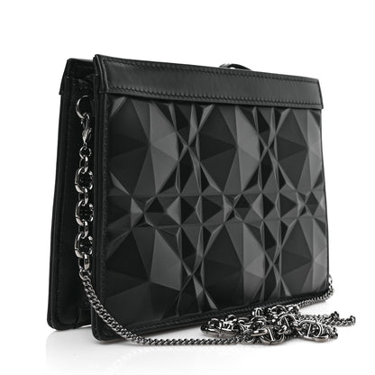 Christian Dior Calfskin Macrocannage Diamond Caro Zipped Pouch With Chain Black 3 of 9