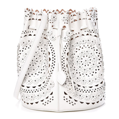 Alaia Calfskin Lux Laser Cut Studded Shoulder Bag White 1 of 14