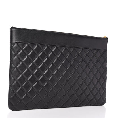 Chanel Sheepskin Quilted Large Vintage Mademoiselle Cosmetic Case Black 3 of 10