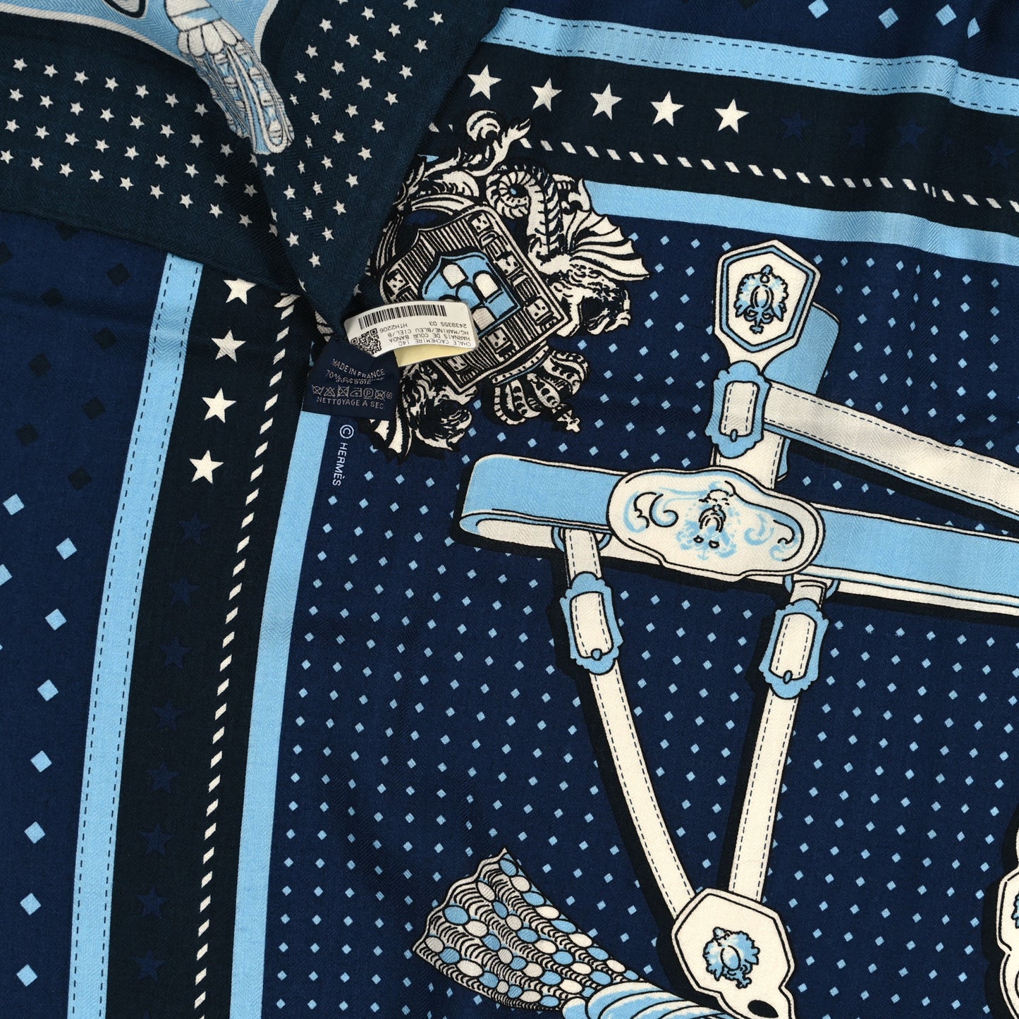 Cashmere Silk Harnais De Cour Bandana Shawl 140 Marine Bleu Ciel