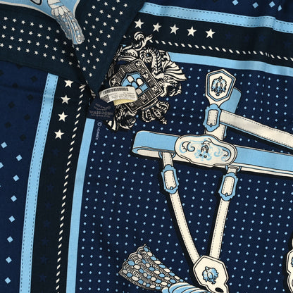 Hermes Cashmere Silk Harnais De Cour Bandana Shawl 140 Marine Bleu Ciel 3 of 3