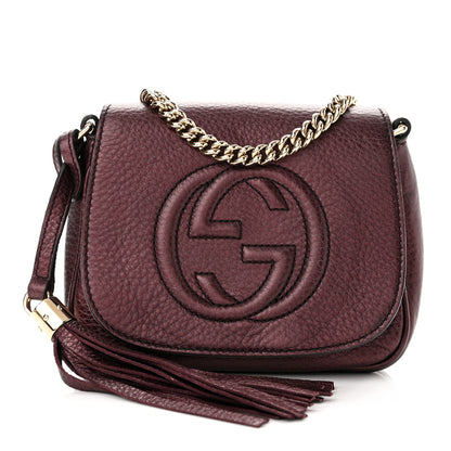 Gucci Metallic Pebbled Calfskin Small Soho Flap Crossbody Burgundy 1 of 10