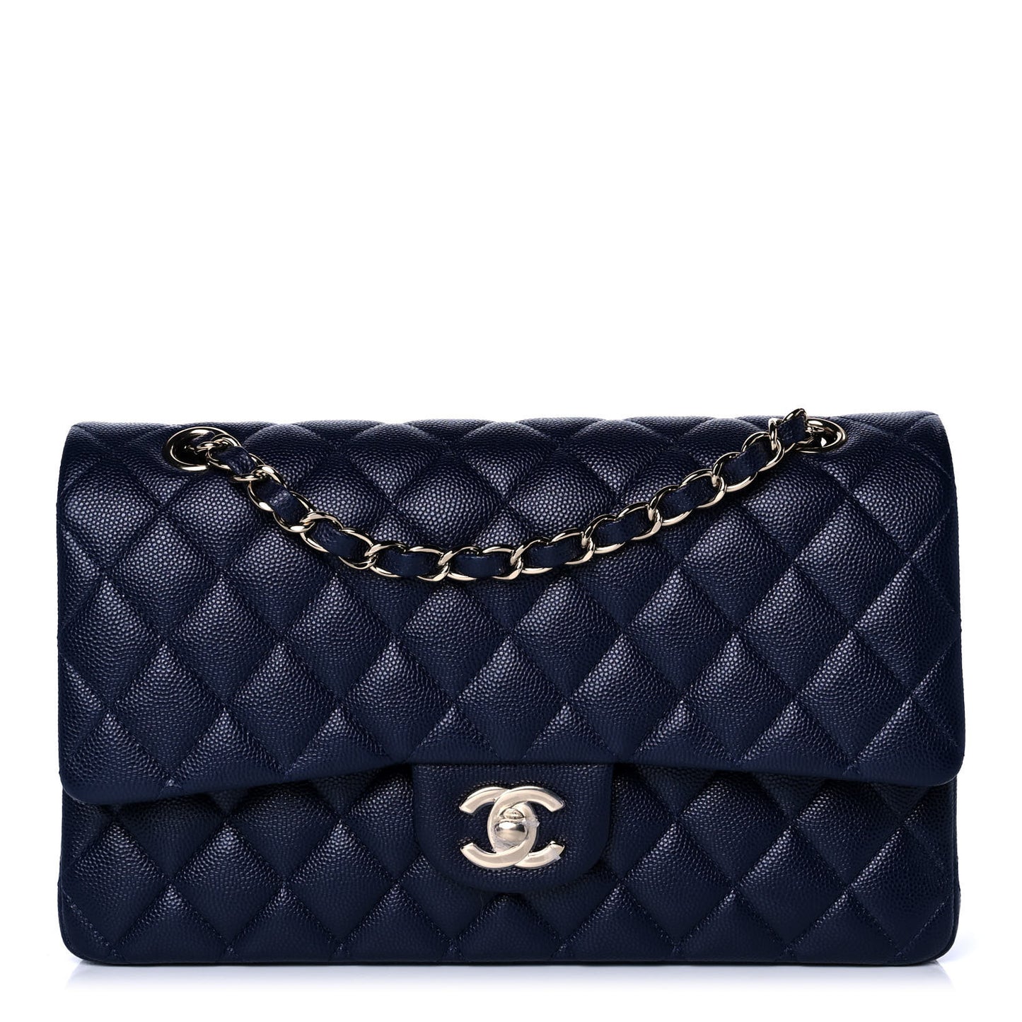 Caviar Quilted Medium Double Flap Dark Blue