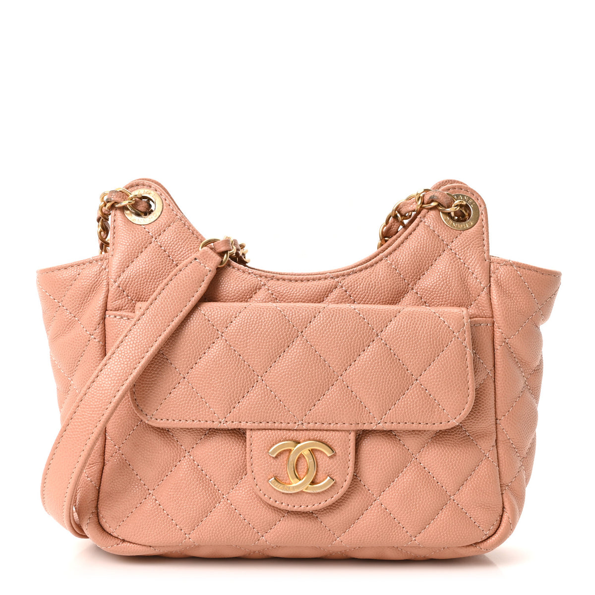 Chanel Caviar Quilted Small Wavy CC Hobo Coral 1 of 10