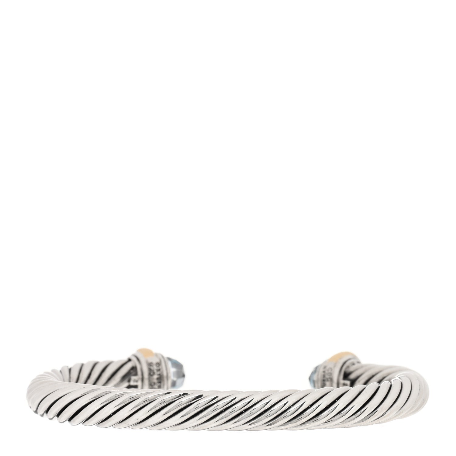 David Yurman Sterling Silver 14K Yellow Gold Blue Topaz 7mm Cable Classics Bracelet 2 of 3