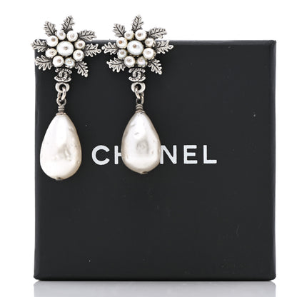 Chanel Pearl CC Leaf Drop Earrings Silver 7 of 7