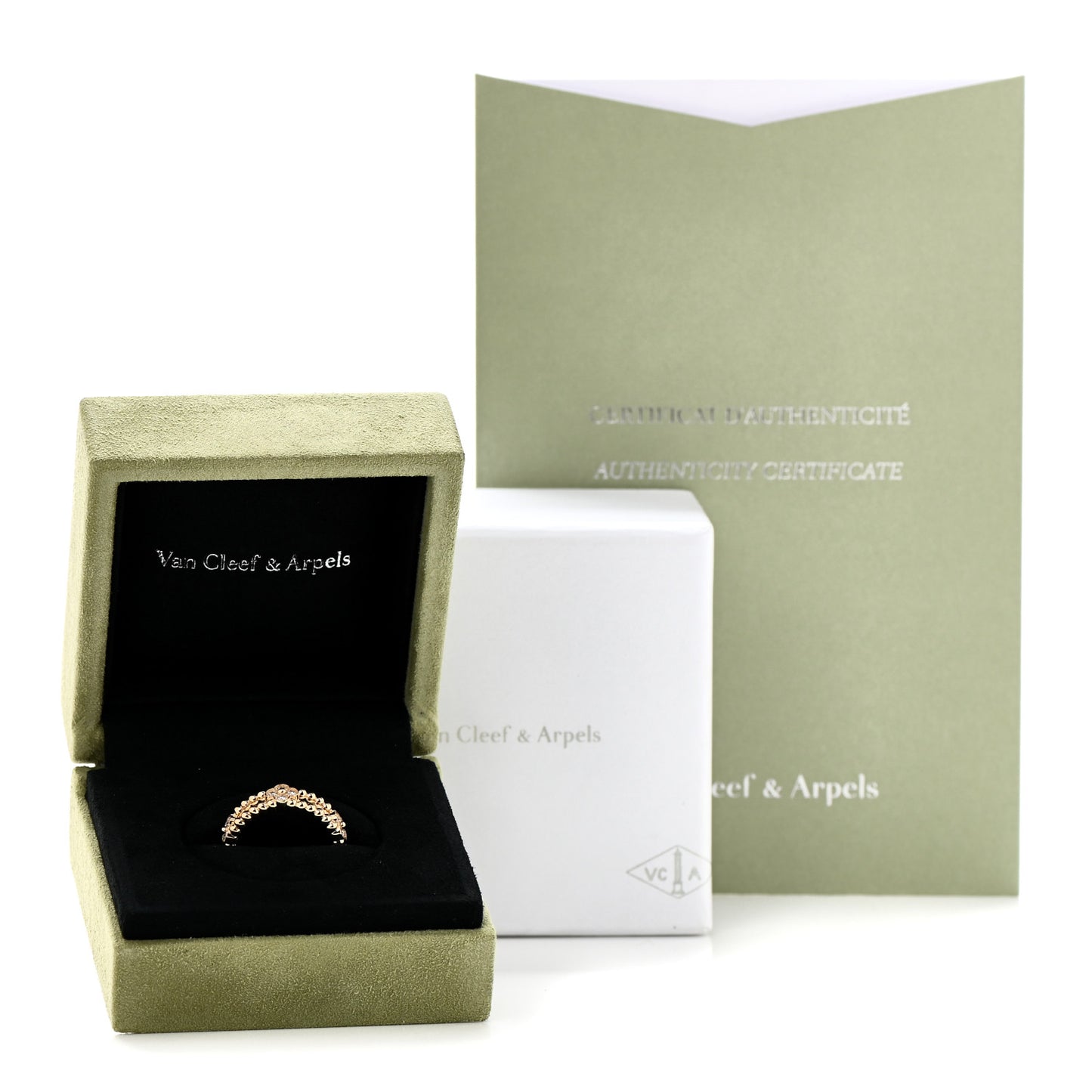 18K Yellow Gold Diamond Sweet Perlee Clovers Ring 52 6