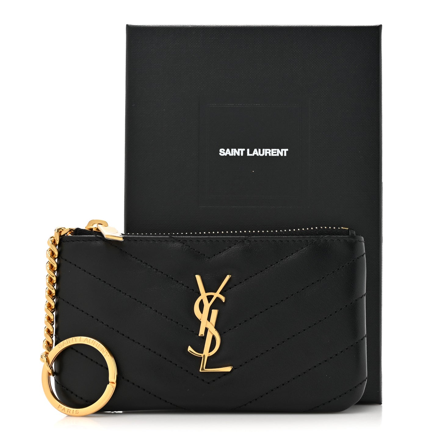 Calfskin Matelasse Monogram Key Pouch Black