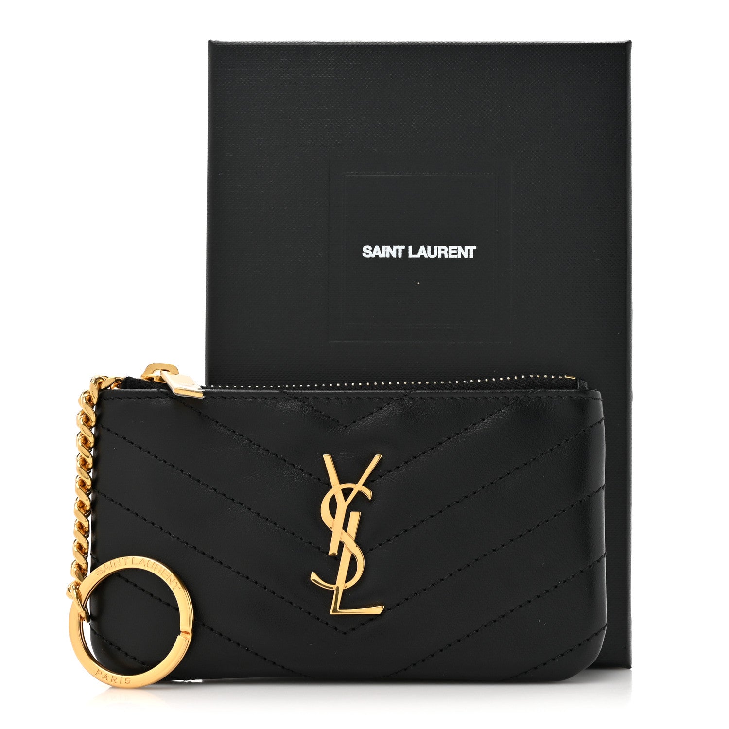 Saint Laurent Calfskin Matelasse Monogram Key Pouch Black 8 of 8