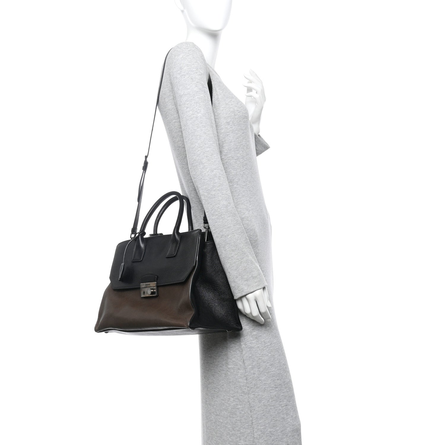 Prada Glace Calfskin Sound Tote Bag Militare Black 2 of 15