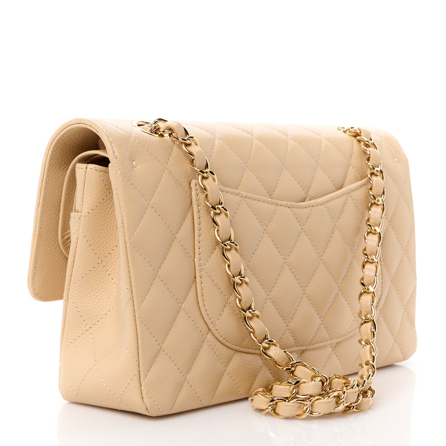 Caviar Quilted Medium Double Flap Beige