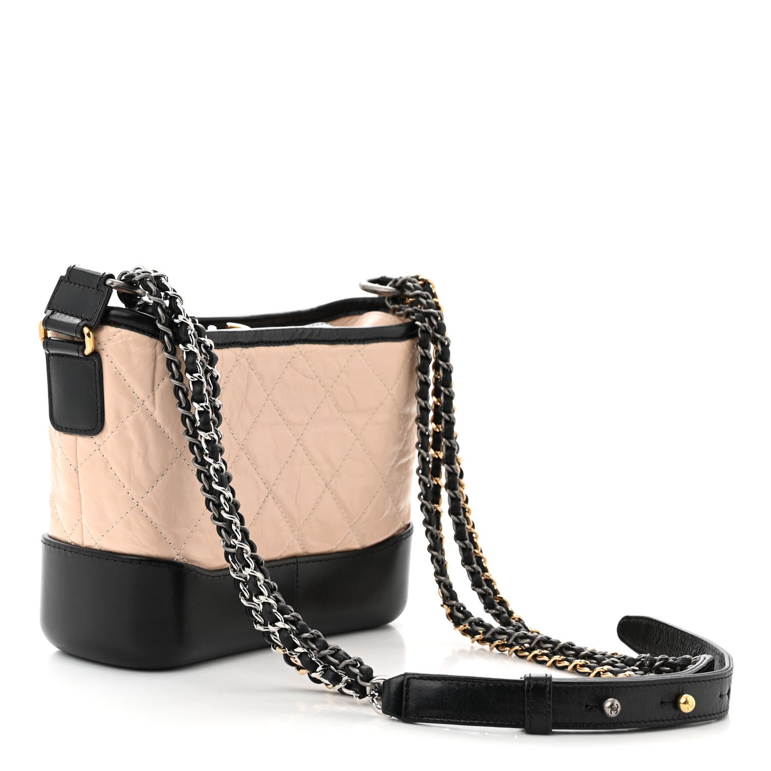 Chanel Aged Calfskin Quilted Small Gabrielle Hobo Beige Black 3 of 10