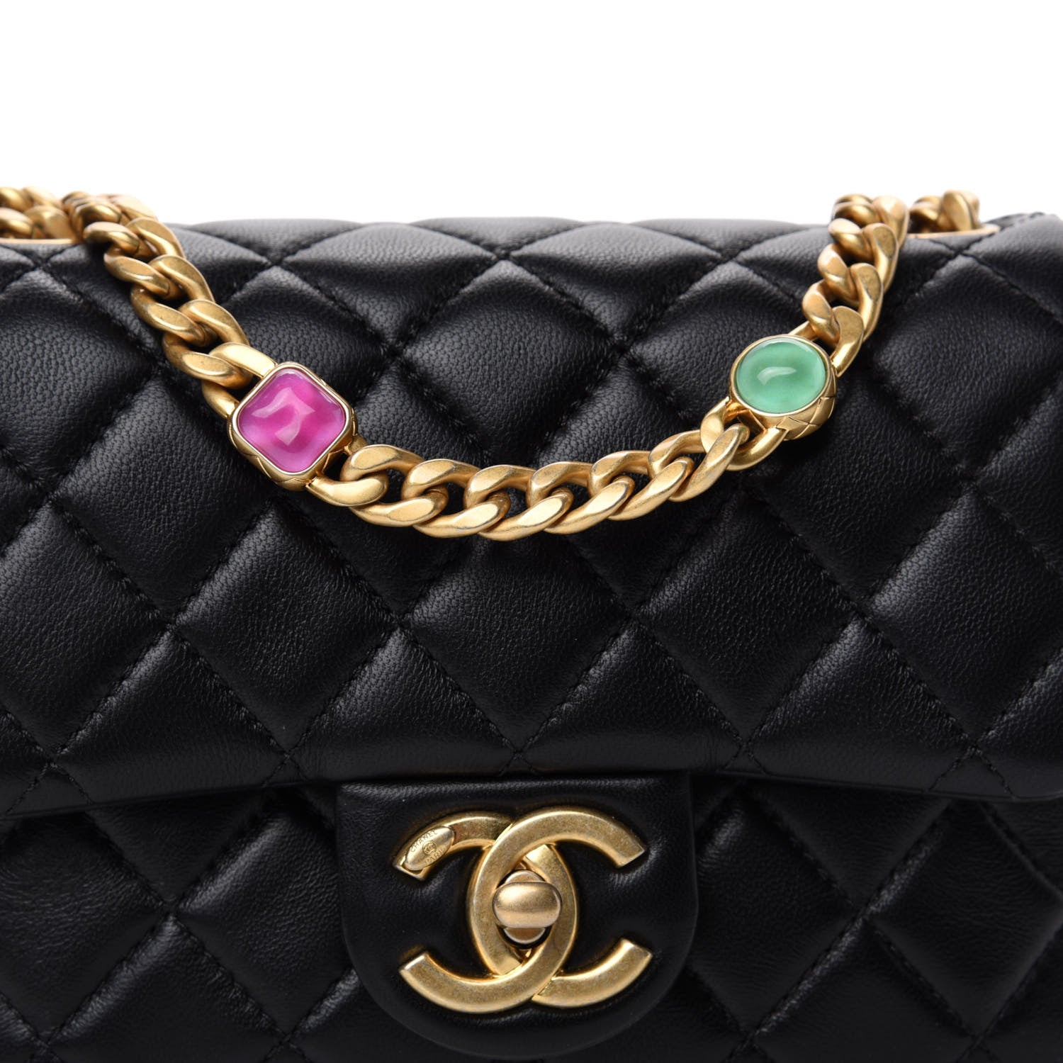 Chanel Lambskin Resin Quilted Mini Pearl Samba Square Flap Black 10 of 10