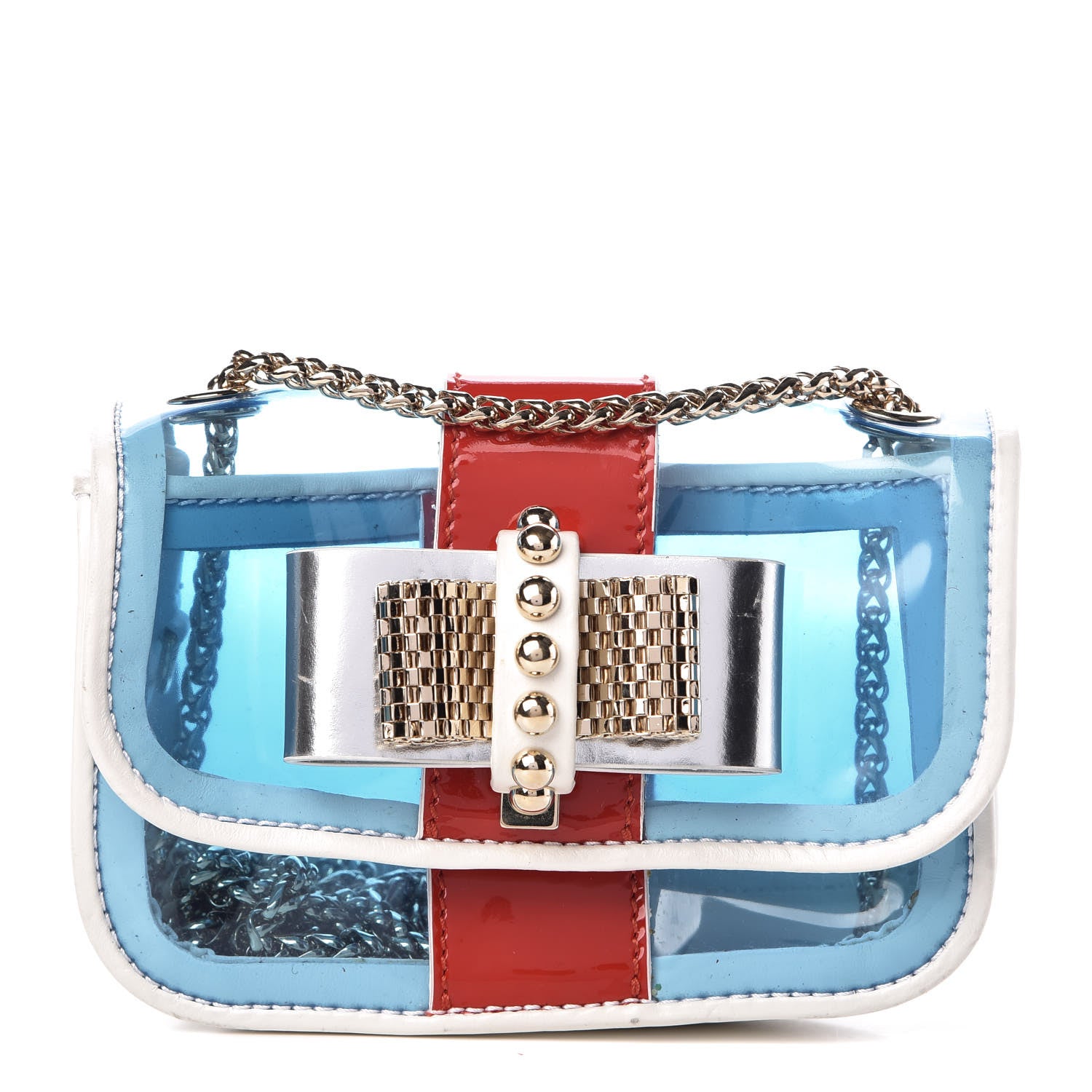 Christian Louboutin PVC Patent Spiked Sweety Charity Crossbody Bag Aquamarina Corazon 1 of 7