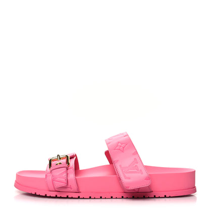 Louis Vuitton Calfskin Monogram Embossed Bom Dia Flat Mule Sandals 41 Pink 1 of 8