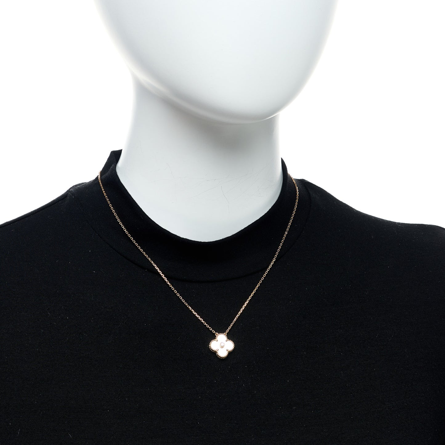 18K Rose Gold Diamond Mother of Pearl Vintage Alhambra Pendant Necklace