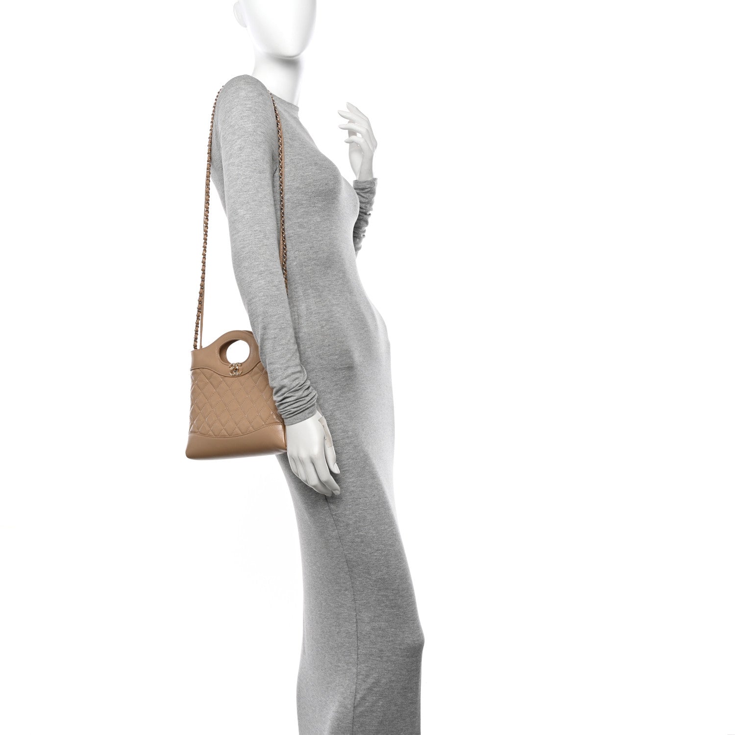 Chanel Shiny Crumpled Calfskin Quilted Mini 31 Shopping Bag Dark Beige 2 of 12