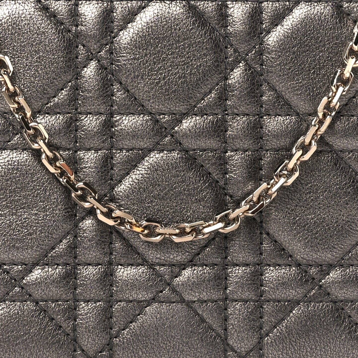Metallic Calfskin Cannage Lady Dior Convertible Clutch Gunmetal