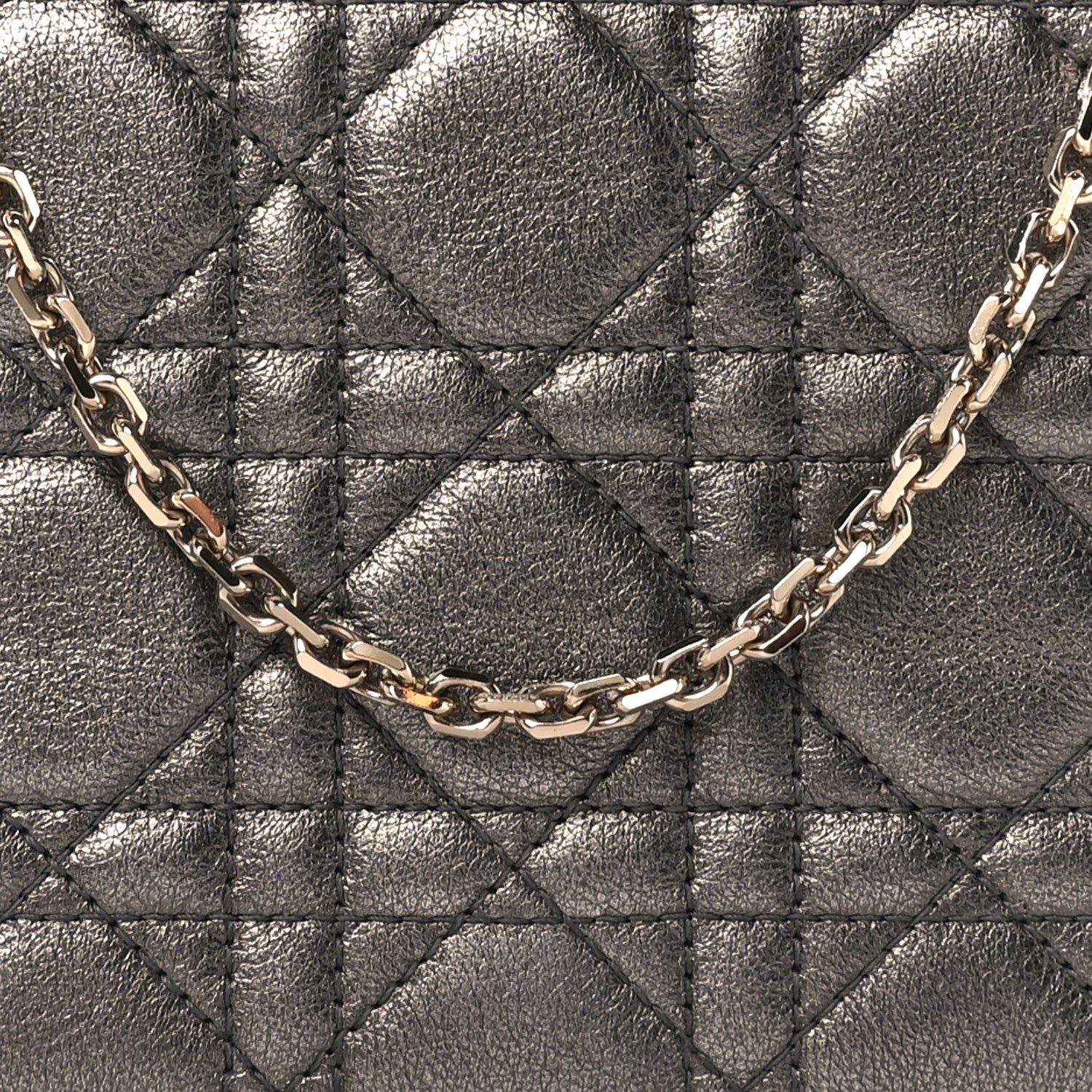 Christian Dior Metallic Calfskin Cannage Lady Dior Convertible Clutch Gunmetal 13 of 16