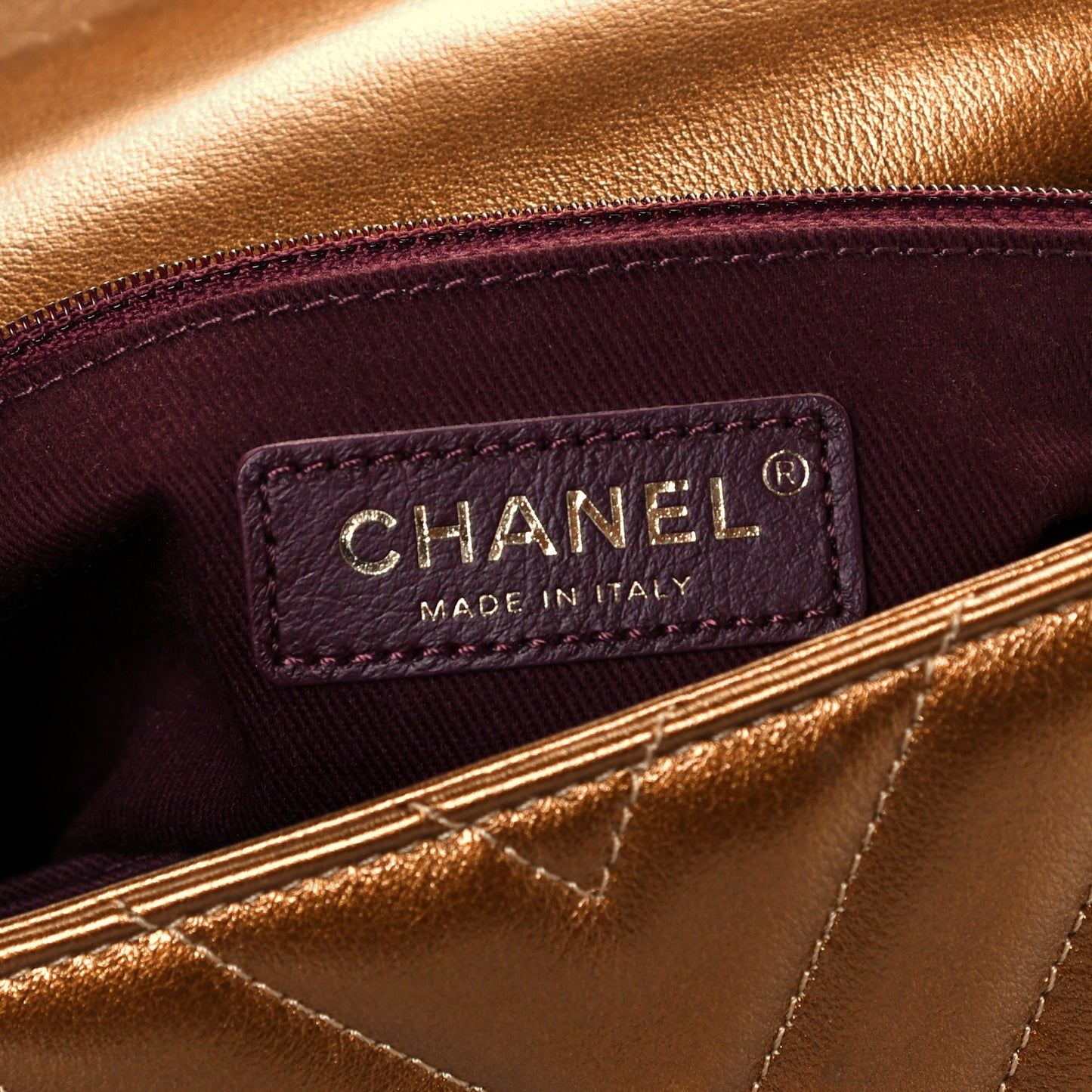 Metallic Calfskin Chevron Quilted Mini Coco Handle Flap Gold