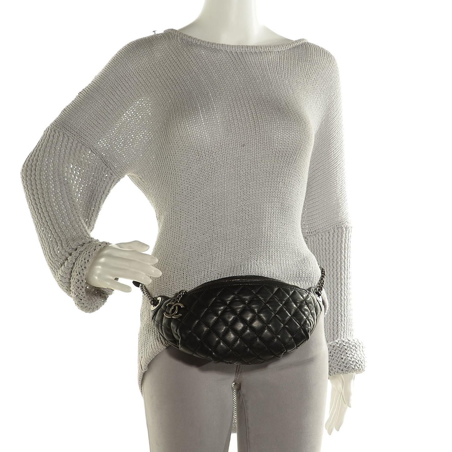 Lambskin Quilted Banane Waist Bag Fanny Pack Black