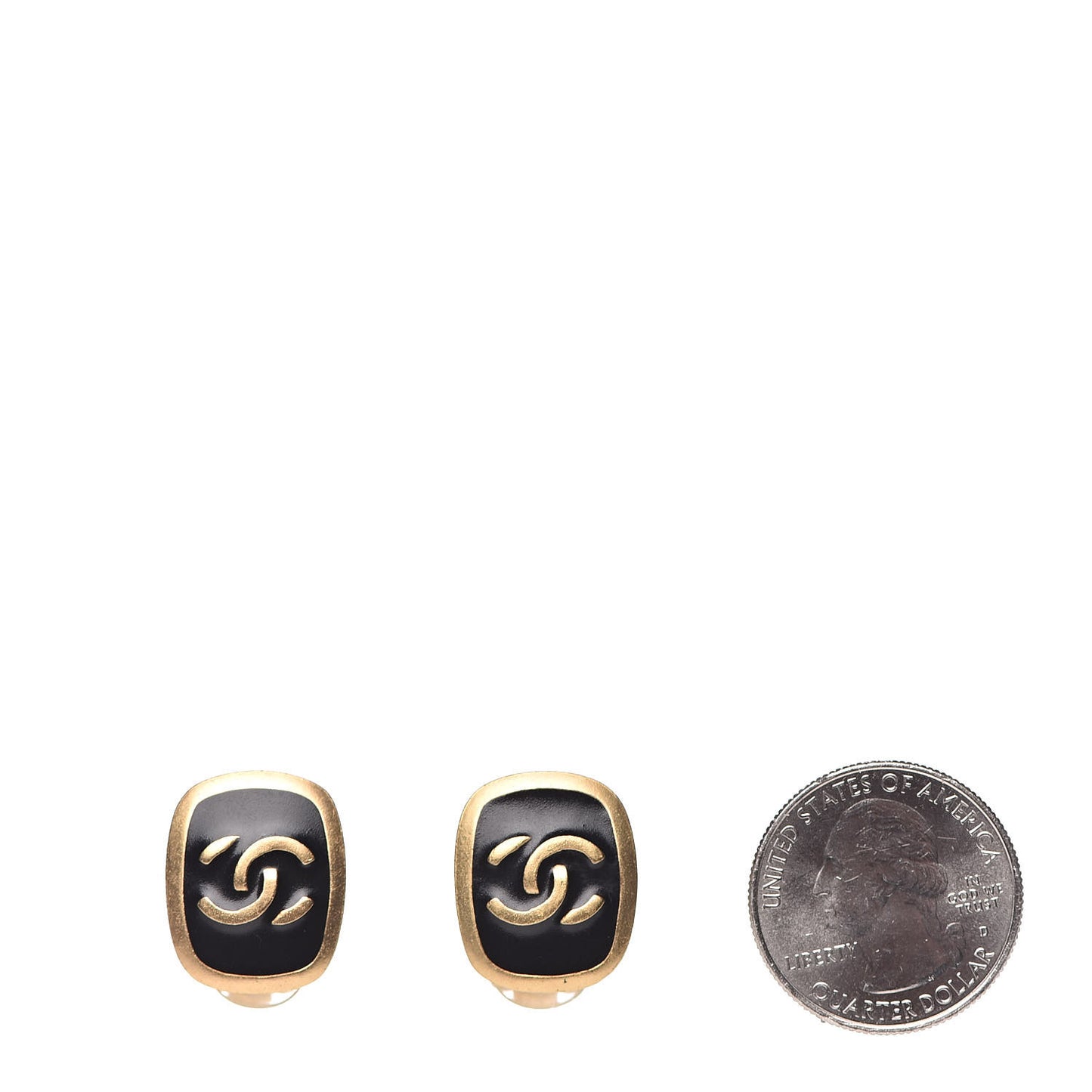 Enamel CC Clip On Earrings Black Gold