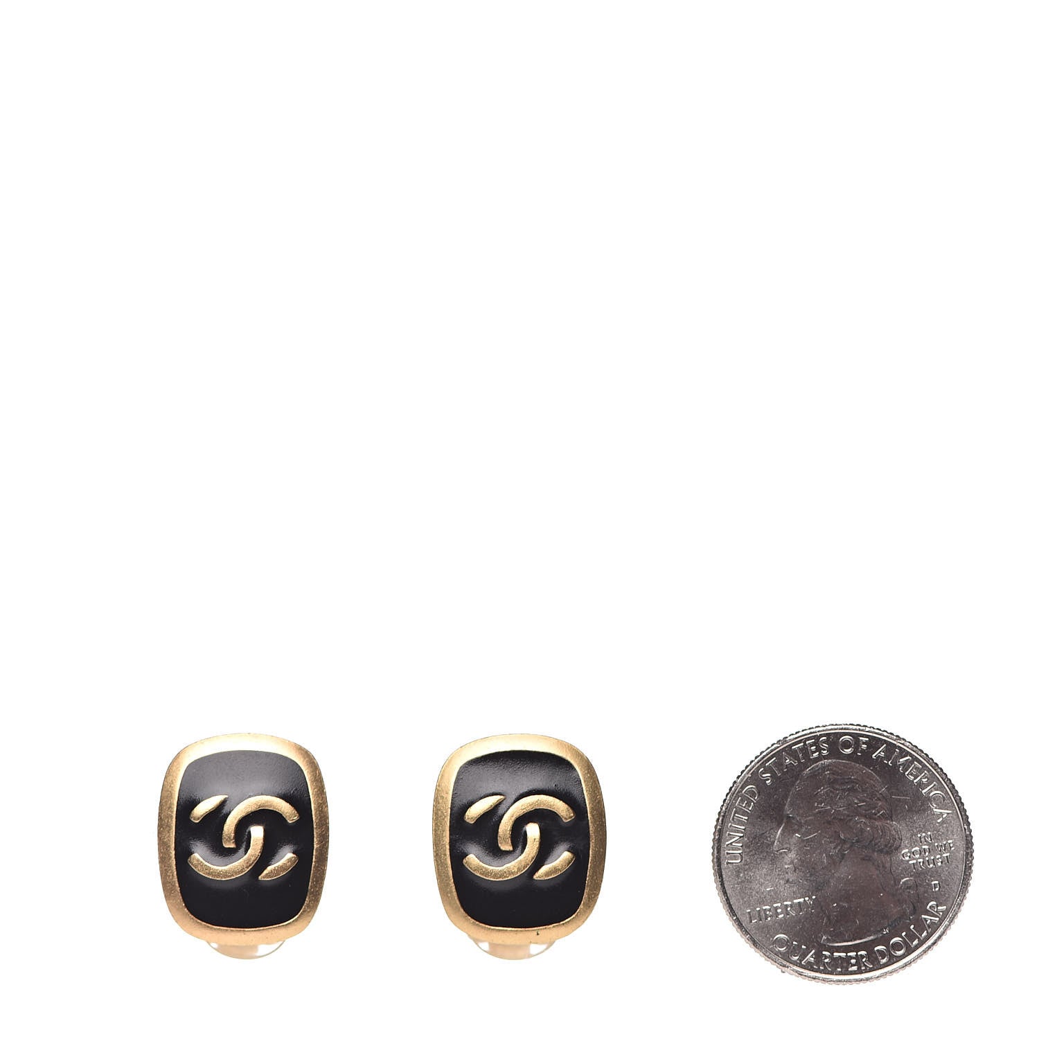 Chanel Enamel CC Clip On Earrings Black Gold 2 of 4