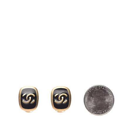 Chanel Enamel CC Clip On Earrings Black Gold 2 of 4