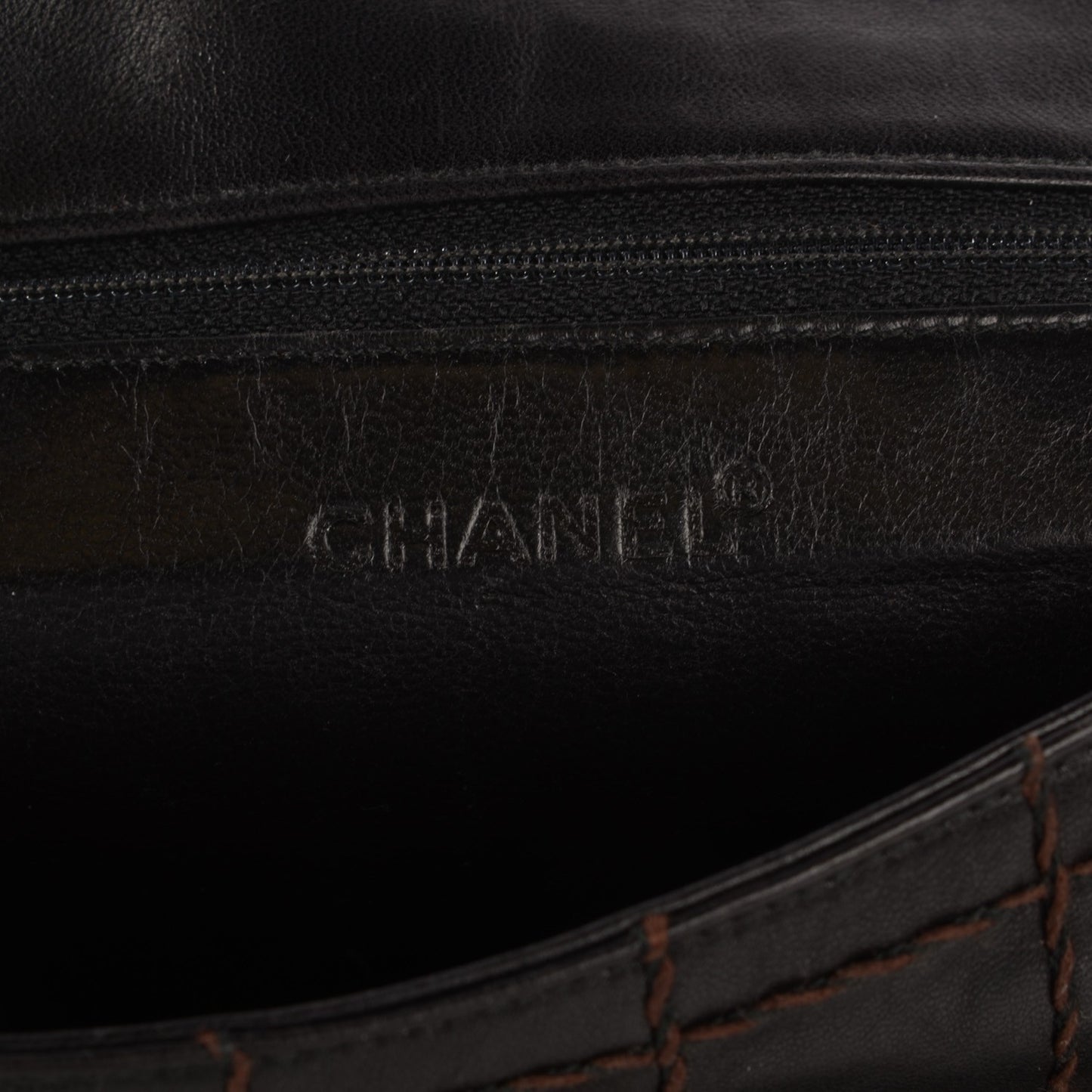 Lambskin Contrast Stitch Medium Single Flap Black