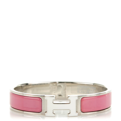 Hermes Enamel Narrow Clic Clac H Bracelet PM Rose Velours White 1 of 4