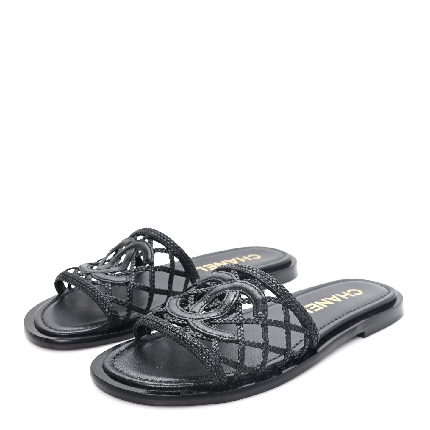 Lambskin Crochet CC Mules Sandals 36 Black