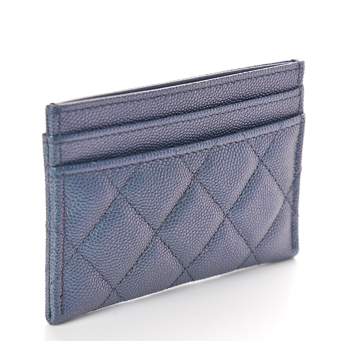 Iridescent Caviar Quilted Card Holder Dark Blue