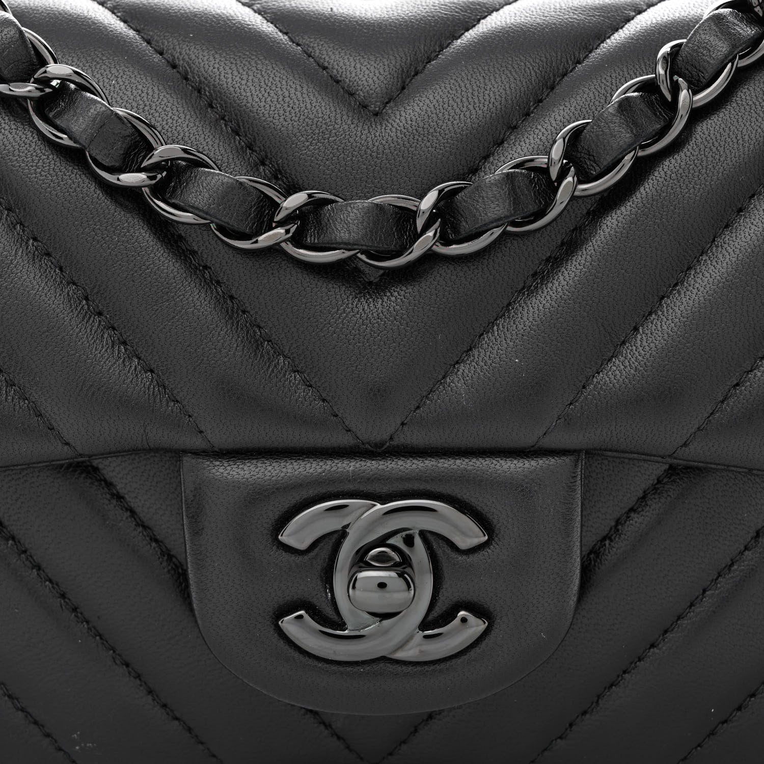 Chanel Lambskin Chevron Quilted Mini Rectangular Flap So Black 7 of 10