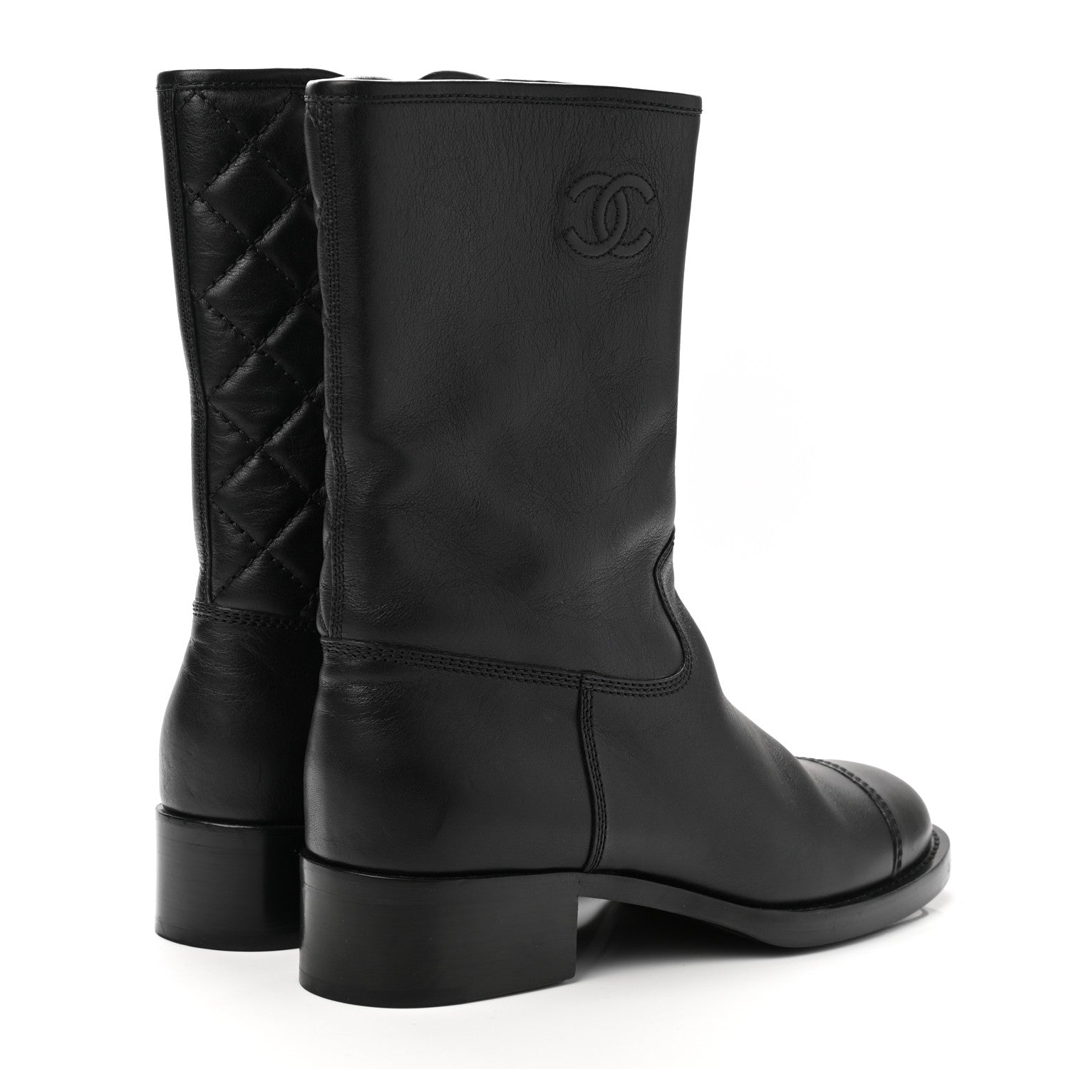 Chanel Calfskin Quilted CC Boots 39.5 Black 4 of 8
