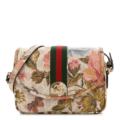 Gucci GG Supreme Monogram Water Flora Web Studded Mini Ophidia Flap Shoulder Bag Beige White Multicolor 1 of 10