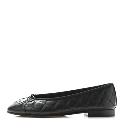 Chanel Quilted CC Cap Toe Ballerina Flats 37.5 Black 1 of 9