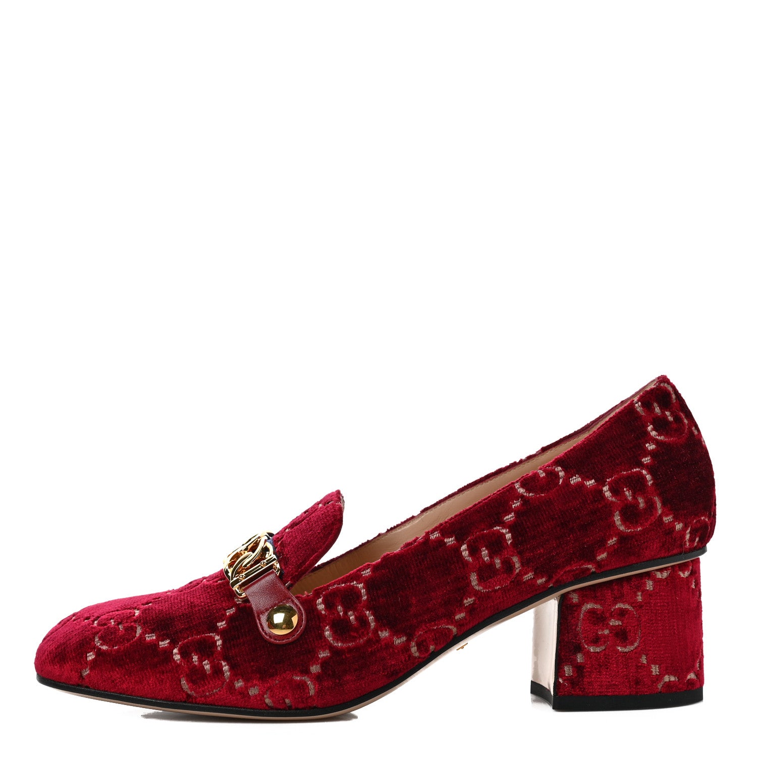 Gucci Velvet GG Monogram Sylvie Web Chain Mid Heel Loafers 40 Red Cipria 1 of 8