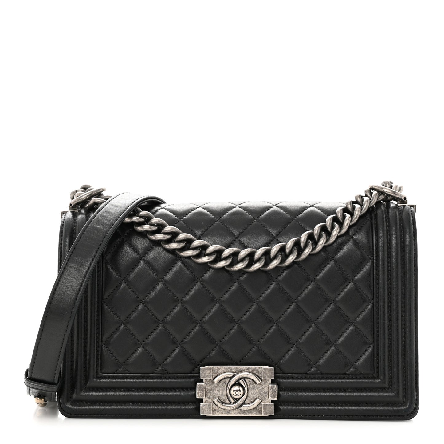 Lambskin Quilted Medium Boy Flap Black