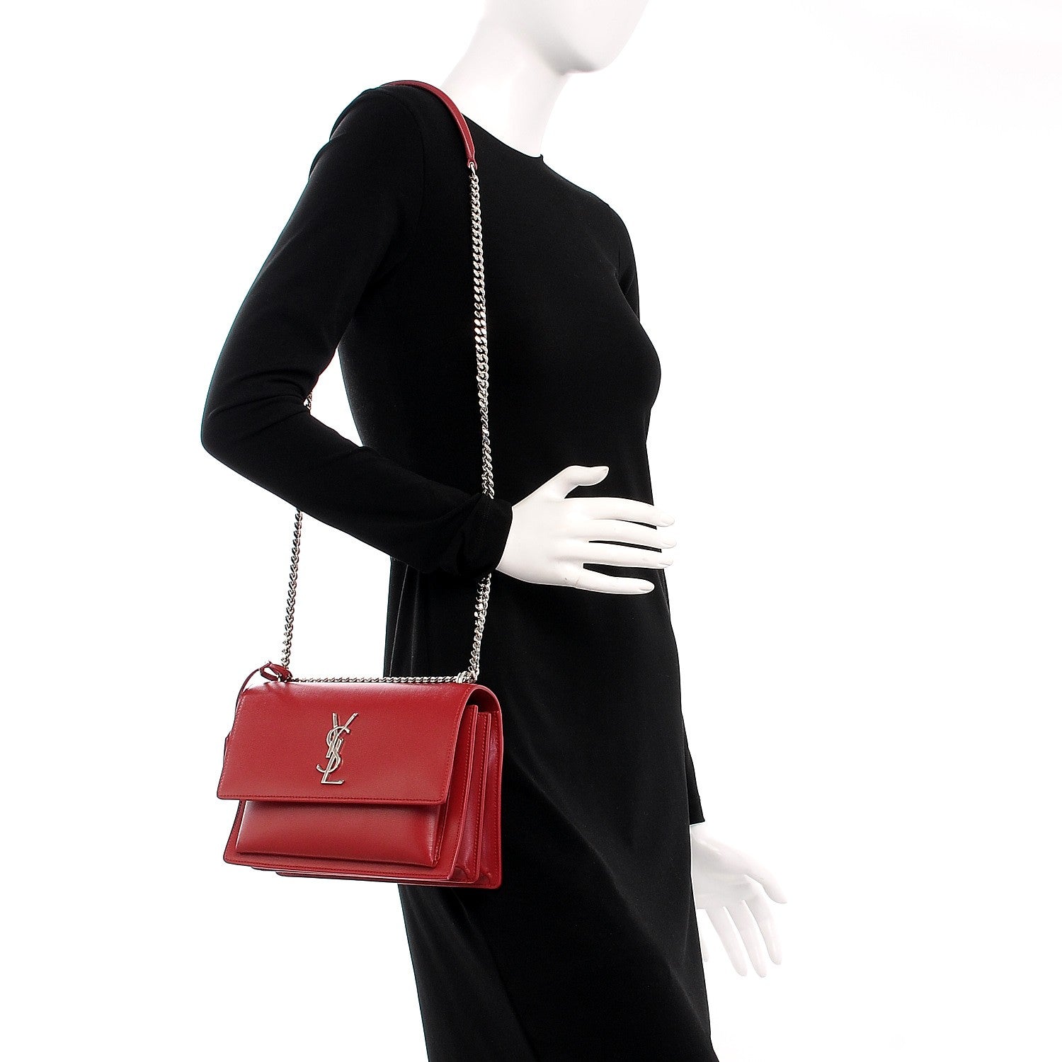 Saint Laurent Grained Calfskin Medium Monogram Sunset Lipstick Red 2 of 7