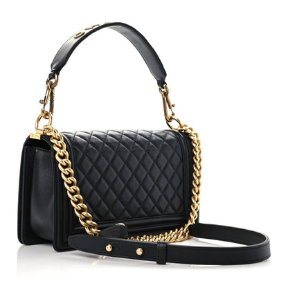 Chanel Calfskin Medium Boy Logo Top Handle Flap Black 2 of 17