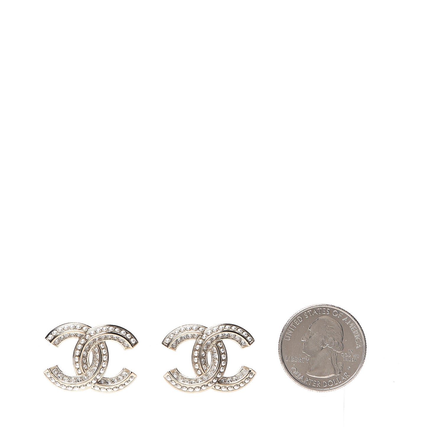 Crystal Pearl Chain Mania CC Earrings Gold